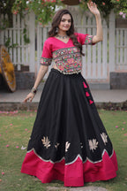Black and Pink Art Silk Mirror Kachchi Worked Chaniya Choli