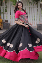 Black and Pink Art Silk Mirror Kachchi Worked Chaniya Choli