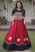 Maroon and Black Art Silk Mirror Kachchi Worked Chaniya Choli