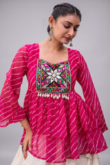 White Cotton Flared Peplum Chaniya Choli with Kachchi Work
