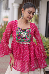 White Cotton Flared Peplum Chaniya Choli with Kachchi Work