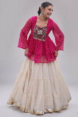 White Cotton Flared Peplum Chaniya Choli with Kachchi Work