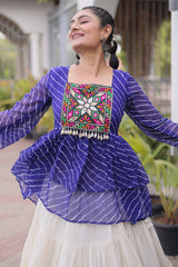 White Cotton Flared Peplum Chaniya Choli with Kachchi Work
