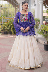 White Cotton Flared Peplum Chaniya Choli with Kachchi Work