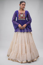 White Cotton Flared Peplum Chaniya Choli with Kachchi Work