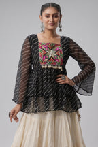 White Cotton Flared Peplum Chaniya Choli with Kachchi Work