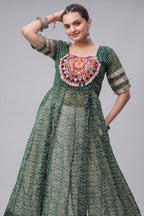 White Cotton Flared Chaniya with Kachchi Work Leheriya Top