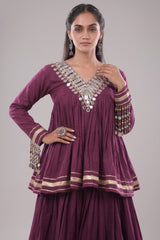Purple Cotton Mirror Worked Peplum Chaniya Choli