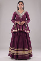 Purple Cotton Mirror Worked Peplum Chaniya Choli