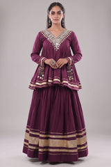 Purple Cotton Mirror Worked Peplum Chaniya Choli