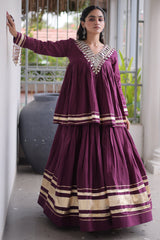 Purple Cotton Mirror Worked Peplum Chaniya Choli
