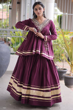 Purple Cotton Mirror Worked Peplum Chaniya Choli