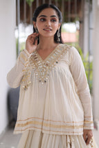 Off White Cotton Mirror Worked Peplum Chaniya Choli