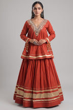 Orange Cotton Mirror Worked Peplum Chaniya Choli