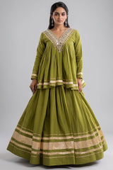 Parrot Green Cotton Mirror Worked Peplum Chaniya Choli