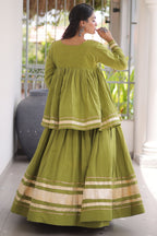 Parrot Green Cotton Mirror Worked Peplum Chaniya Choli