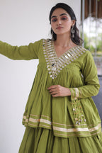 Parrot Green Cotton Mirror Worked Peplum Chaniya Choli