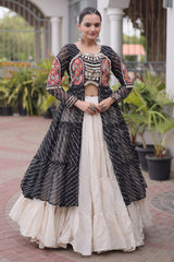 Off White Cotton Chaniya with Leheriya and Kachchi Work Long Top
