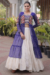 Off White Cotton Chaniya with Leheriya and Kachchi Work Long Top
