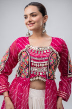 Off White Cotton Chaniya with Leheriya and Kachchi Work Long Top