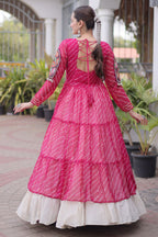 Off White Cotton Chaniya with Leheriya and Kachchi Work Long Top