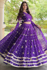 Purple Georgette Printed Lehenga with Sequin Work