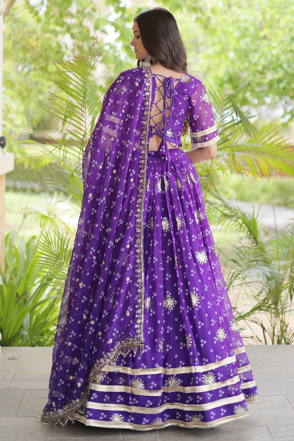 Purple Georgette Printed Lehenga with Sequin Work