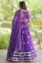 Purple Georgette Printed Lehenga with Sequin Work