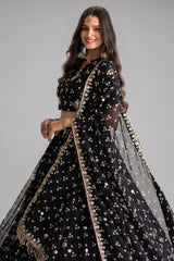 Black Georgette Printed Lehenga with Sequin Work