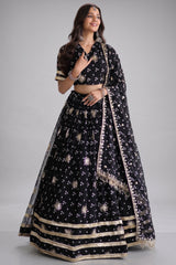 Black Georgette Printed Lehenga with Sequin Work
