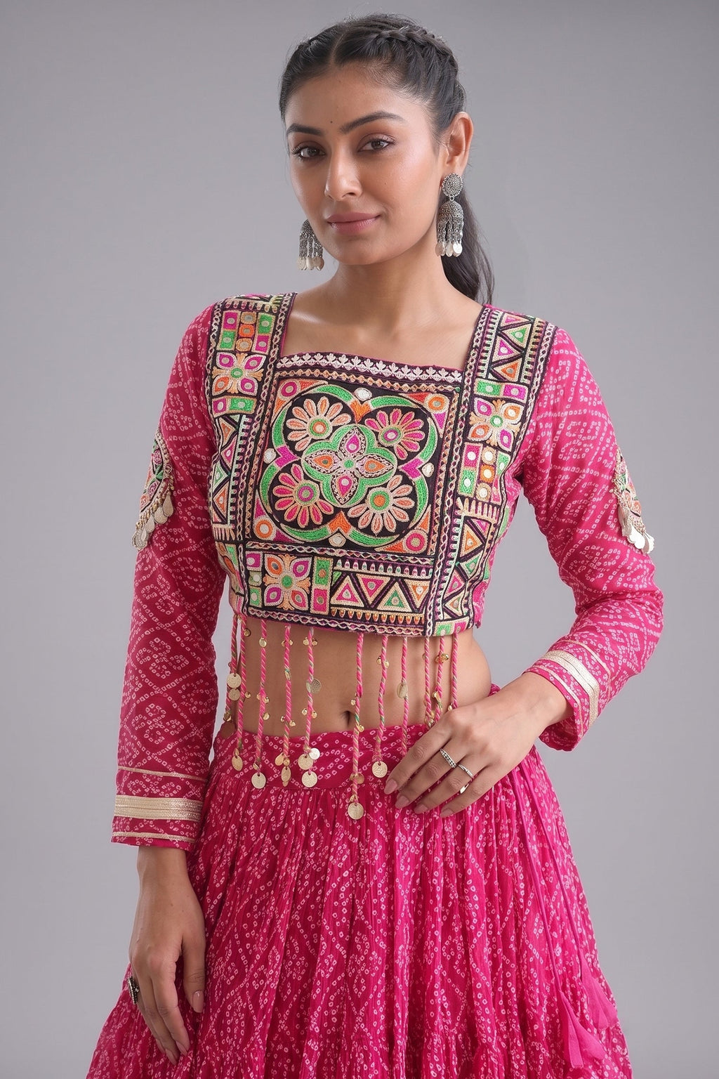 Pink Georgette Kachchi Mirror Worked Chaniya Choli
