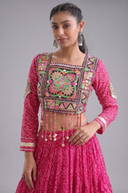Pink Georgette Kachchi Mirror Worked Chaniya Choli