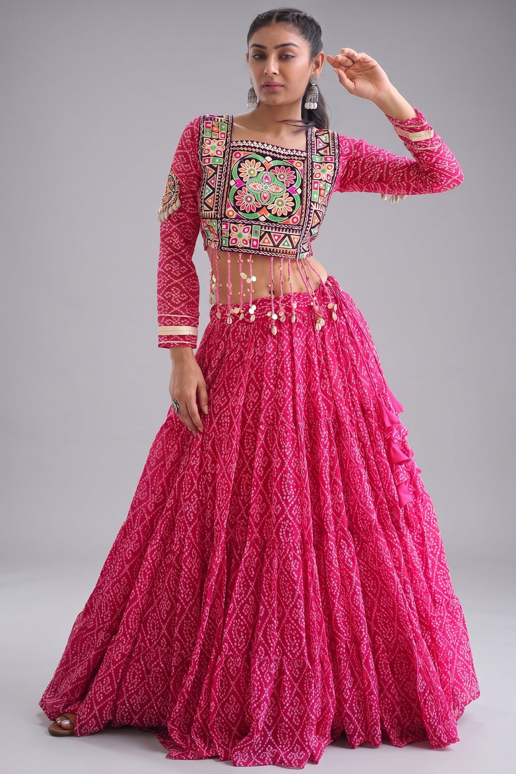 Pink Georgette Kachchi Mirror Worked Chaniya Choli