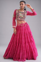 Pink Georgette Kachchi Mirror Worked Chaniya Choli