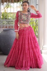Pink Georgette Kachchi Mirror Worked Chaniya Choli