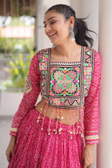 Pink Georgette Kachchi Mirror Worked Chaniya Choli