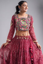 Maroon Georgette Kachchi Mirror Worked Chaniya Choli