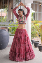 Maroon Georgette Kachchi Mirror Worked Chaniya Choli