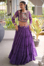 Purple Georgette Kachchi Mirror Worked Chaniya Choli