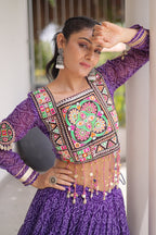 Purple Georgette Kachchi Mirror Worked Chaniya Choli