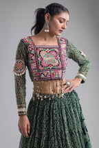 Green Georgette Kachchi Mirror Worked Chaniya Choli