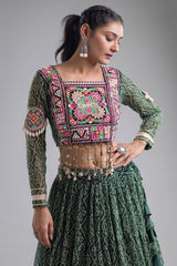 Green Georgette Kachchi Mirror Worked Chaniya Choli