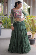 Green Georgette Kachchi Mirror Worked Chaniya Choli