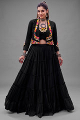 Black Rayon Kachchi Worked Chaniya Choli with Jacket