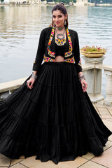 Black Rayon Kachchi Worked Chaniya Choli with Jacket