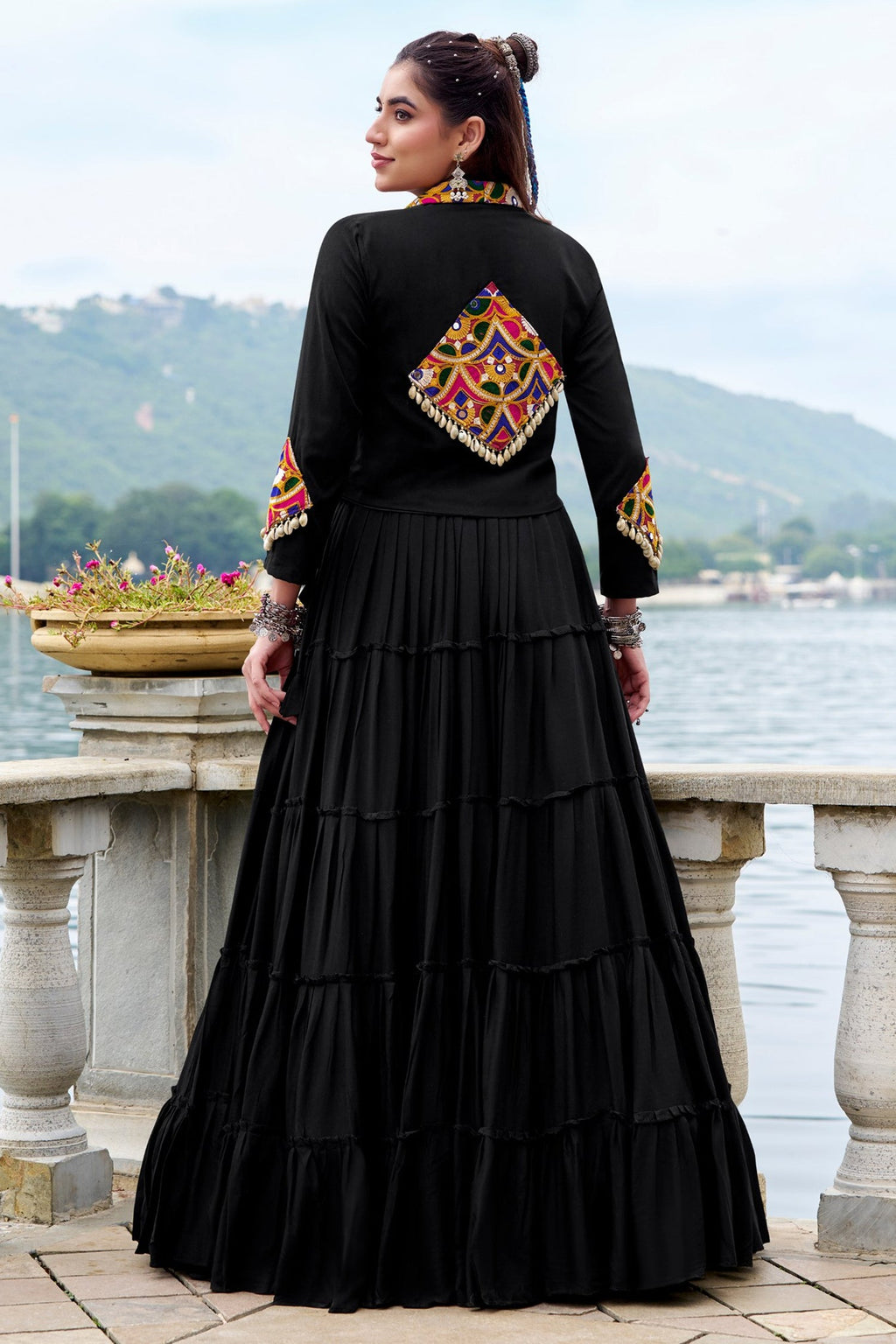 Black Rayon Kachchi Worked Chaniya Choli with Jacket