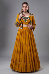 Mustard Rayon Kachchi Worked Chaniya Choli with Jacket