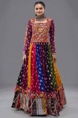 Multi Georgette Printed Chaniya Choli with Kachchi Work