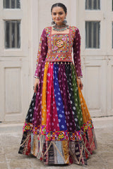 Multi Georgette Printed Chaniya Choli with Kachchi Work