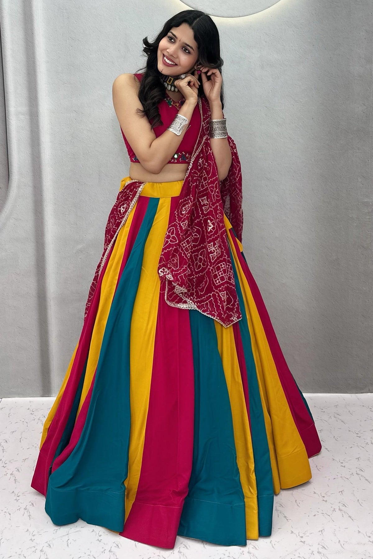 Multi Colored Cotton Mirror Worked Chaniya Choli